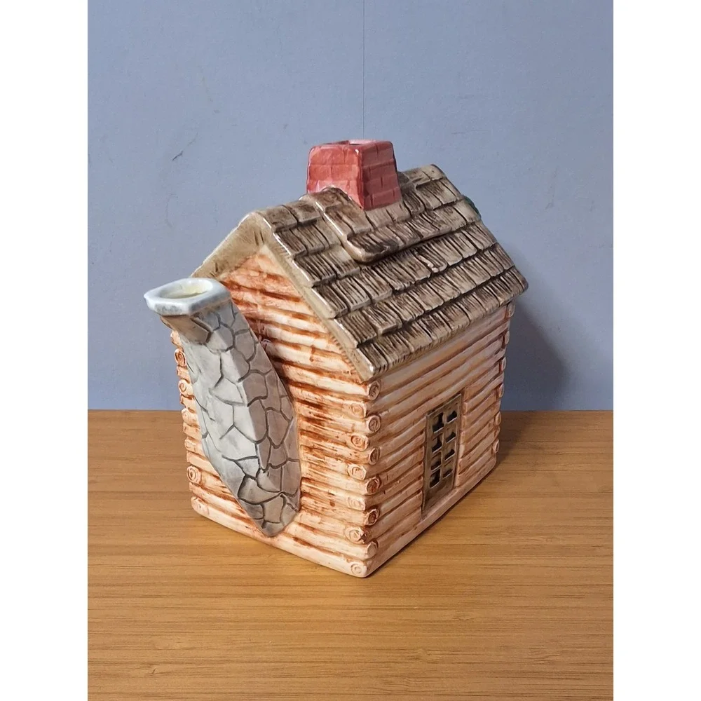 Vintage Eddie Bauer Ceramic Log Cabin Teapot Brown Made In Japan SEE PICTURES